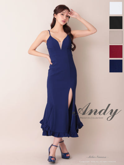 Andy/AN-ON2959/ワンピース/ロングドレス/キャバドレス/シンプル/ワンカラー/バストシアー/キャミソール/裾フリル/スリット/マーメイド
