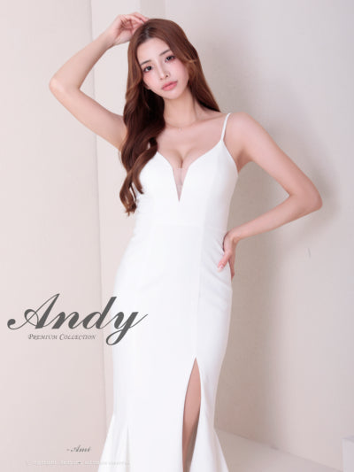 Andy/AN-ON2959/ワンピース/ロングドレス/キャバドレス/シンプル/ワンカラー/バストシアー/キャミソール/裾フリル/スリット/マーメイド