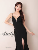 Andy/AN-ON2959/ワンピース/ロングドレス/キャバドレス/シンプル/ワンカラー/バストシアー/キャミソール/裾フリル/スリット/マーメイド