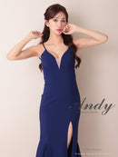 Andy/AN-ON2959/ワンピース/ロングドレス/キャバドレス/シンプル/ワンカラー/バストシアー/キャミソール/裾フリル/スリット/マーメイド