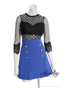 Andy/AN-ON2991/ワンピース/ミニドレス/キャバドレス/シアー/レース/切替/タイトスリーブ/五分袖/袖あり/ダブルボタン/ボックスプリーツ/フレア