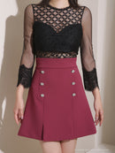 Andy/AN-ON2991/ワンピース/ミニドレス/キャバドレス/シアー/レース/切替/タイトスリーブ/五分袖/袖あり/ダブルボタン/ボックスプリーツ/フレア