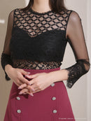 Andy/AN-ON2991/ワンピース/ミニドレス/キャバドレス/シアー/レース/切替/タイトスリーブ/五分袖/袖あり/ダブルボタン/ボックスプリーツ/フレア