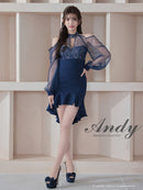 Andy/AN-ON3059/ワンピース/ミニドレス/キャバドレス/シアー/レース/パフスリーブ/ストレッチ/シースルー/バストカット/マーメイド/袖あり/アメスリ/長袖