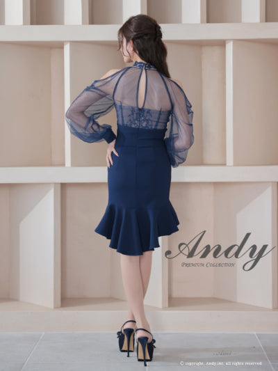 Andy/AN-ON3059/ワンピース/ミニドレス/キャバドレス/シアー/レース/パフスリーブ/ストレッチ/シースルー/バストカット/マーメイド/袖あり/アメスリ/長袖