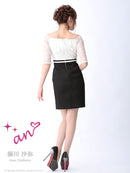 an/AOC-2399/ワンピース/キャバドレス/ミニドレス/ツーカラー/ベルト/レース/オフショルダー/チョーカー/袖あり//切替/藤川沙弥さん着用