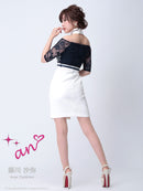 an/AOC-2399/ワンピース/キャバドレス/ミニドレス/ツーカラー/ベルト/レース/オフショルダー/チョーカー/袖あり//切替/藤川沙弥さん着用