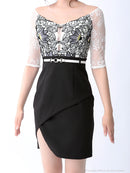 an/AOC-2399/ワンピース/キャバドレス/ミニドレス/ツーカラー/ベルト/レース/オフショルダー/チョーカー/袖あり//切替/藤川沙弥さん着用