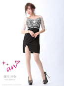 an/AOC-2399/ワンピース/キャバドレス/ミニドレス/ツーカラー/ベルト/レース/オフショルダー/チョーカー/袖あり//切替/藤川沙弥さん着用