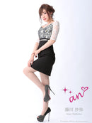 an/AOC-2399/ワンピース/キャバドレス/ミニドレス/ツーカラー/ベルト/レース/オフショルダー/チョーカー/袖あり//切替/藤川沙弥さん着用