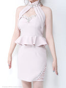 an/AOC-2416/ホルターネック/ビジュー/ペプラム/キャバドレス/ミニワンピース/藤川沙弥さん着用