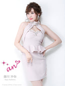 an/AOC-2416/ホルターネック/ビジュー/ペプラム/キャバドレス/ミニワンピース/藤川沙弥さん着用