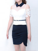 an/AOC-2549/セットアップ/ミニドレス/ツーカラー/タイトワンピース/キャバドレス/ベルト付き/襟付き/KT