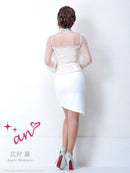 an/AOC-2664/セットアップ/ミニドレス/レース/リボン/パールボタン/キャバドレス/長袖チュール/広村薫さん着用