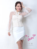 an/AOC-2664/セットアップ/ミニドレス/レース/リボン/パールボタン/キャバドレス/長袖チュール/広村薫さん着用