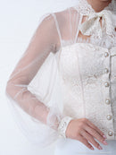 an/AOC-2664/セットアップ/ミニドレス/レース/リボン/パールボタン/キャバドレス/長袖チュール/広村薫さん着用