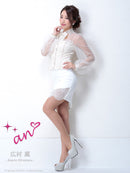 an/AOC-2664/セットアップ/ミニドレス/レース/リボン/パールボタン/キャバドレス/長袖チュール/広村薫さん着用