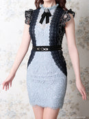 An/AOC-3043/ナイトドレス/キャバドレス/ドレス/ミニドレス/ベルト付き/ブローチ