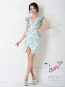 an/AOC-3063/ワンピース/ミニドレス/キャバドレス/レース/Vネック/フリル/タイト/ベルト付き