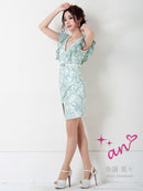 an/AOC-3063/ワンピース/ミニドレス/キャバドレス/レース/Vネック/フリル/タイト/ベルト付き