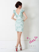 an/AOC-3063/ワンピース/ミニドレス/キャバドレス/レース/Vネック/フリル/タイト/ベルト付き