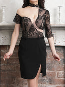 an/AOC-3260/ワンピース/ミニドレス/レース/ワンショルダー/左腕袖あり/小川青空さん着用