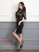 an/AOC-3264/ワンピース/ミニドレス/レース/ワンショルダー/ベルト付き/左腕袖あり/小川青空さん着用