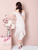 an/AOC-3276/ワンピース/ミニドレス/マーメイド/オフショルダー/総レース/タイトワンピース