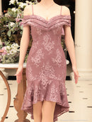 an/AOC-3276/ワンピース/ミニドレス/マーメイド/オフショルダー/総レース/タイトワンピース