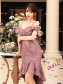 an/AOC-3276/ワンピース/ミニドレス/マーメイド/オフショルダー/総レース/タイトワンピース