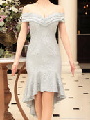 an/AOC-3276/ワンピース/ミニドレス/マーメイド/オフショルダー/総レース/タイトワンピース