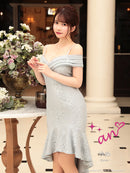 an/AOC-3276/ワンピース/ミニドレス/マーメイド/オフショルダー/総レース/タイトワンピース