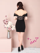 an/AOC-3280/ワンピース/ミニドレス/レーススリット/オフショルダー/チョーカー