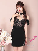 an/AOC-3280/ワンピース/ミニドレス/レーススリット/オフショルダー/チョーカー