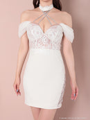 an/AOC-3280/ワンピース/ミニドレス/レーススリット/オフショルダー/チョーカー