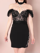 an/AOC-3280/ワンピース/ミニドレス/レーススリット/オフショルダー/チョーカー