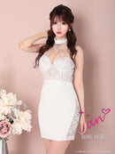 an/AOC-3280/ワンピース/ミニドレス/レーススリット/オフショルダー/チョーカー