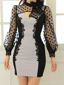 an/AOC-3325/ミニドレス/キャバドレス/チュール/ドット柄/長袖/袖あり/長袖/桜咲乃愛さん着用