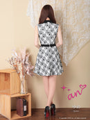 an|AOC-3329/ワンピース/キャバドレス/フレア/総レース/ハート/襟付き/花柄/フロントジップ