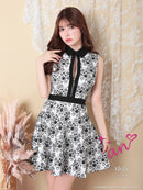 an|AOC-3329/ワンピース/キャバドレス/フレア/総レース/ハート/襟付き/花柄/フロントジップ