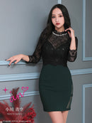 an/AOC-3330/ワンピース/ミニドレス/キャバドレス/袖あり/ビジュー/七分袖/切替ワンピース/小川青空さん着用