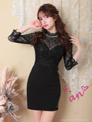 an/AOC-3330/ワンピース/ミニドレス/キャバドレス/袖あり/ビジュー/七分袖/切替ワンピース/小川青空さん着用