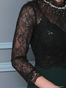 an/AOC-3330/ワンピース/ミニドレス/キャバドレス/袖あり/ビジュー/七分袖/切替ワンピース/小川青空さん着用