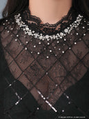 an/AOC-3330/ワンピース/ミニドレス/キャバドレス/袖あり/ビジュー/七分袖/切替ワンピース/小川青空さん着用