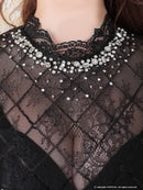 an/AOC-3330/ワンピース/ミニドレス/キャバドレス/袖あり/ビジュー/七分袖/切替ワンピース/小川青空さん着用