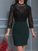 an/AOC-3330/ワンピース/ミニドレス/キャバドレス/袖あり/ビジュー/七分袖/切替ワンピース/小川青空さん着用