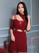 an/AOC-3334/ワンピース/ミニドレス/タイトワンピース/袖あり/小悪魔風ワンピ/桜咲乃愛さん着用/小川青空さん着用