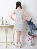 an/AOC-3357/ワンピース/ミニドレス/タイトワンピース/ツイード/スクエアネック/パールボタン