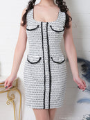 an/AOC-3357/ワンピース/ミニドレス/タイトワンピース/ツイード/スクエアネック/パールボタン