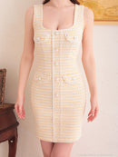 an/AOC-3357/ワンピース/ミニドレス/タイトワンピース/ツイード/スクエアネック/パールボタン